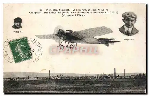 Cartes postales Monoplan Nieuport Moteur Nieuport Weymann