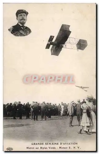 Cartes postales Grande semaine d&#39aviation Metrot sur Biplan Voisin