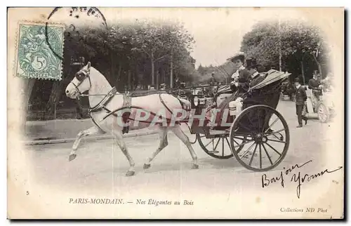 Cartes postales Paris Mondain Nos elegantes au bois Cheval Caleche