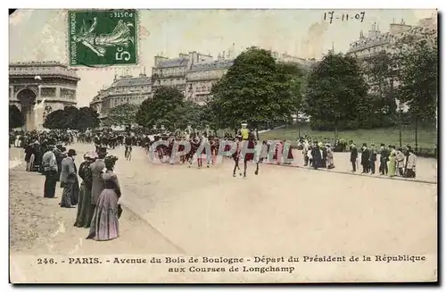 Cartes postales Paris Avenue du Bois de Boulogne Depart du president de la Republique aux courses de Longchamp