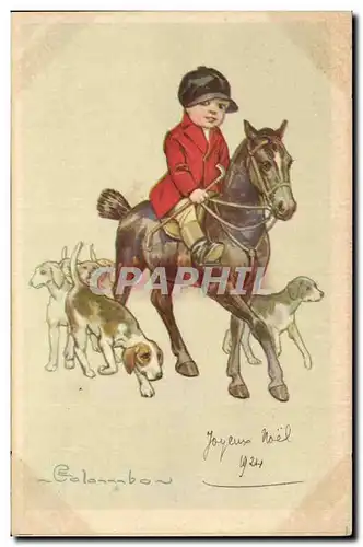 Cartes postales Enfant sur son cheval Chiens Chasse