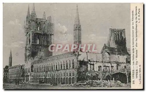 Cartes postales Belgique Ypres Les halles apres le bombardement des allemands