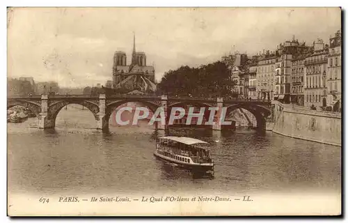 Ansichtskarte AK Paris Ile Saint Louis Le quai d&#39Orleans et Notre Dame