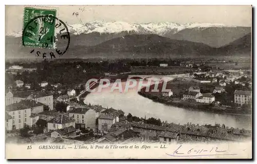 Cartes postales Grenoble L&#39Isere le pont de L&#39isle verte et les Alpes