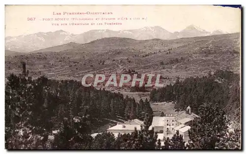 Cartes postales Font Romeu Pelerinage et station d&#39ete a 1765 m Vue sur l&#39ermitage et les Pyrenees