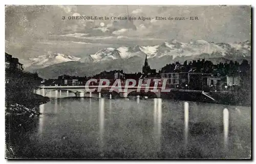 Cartes postales Grenoble et la chaine des Alpes Effet de nuit