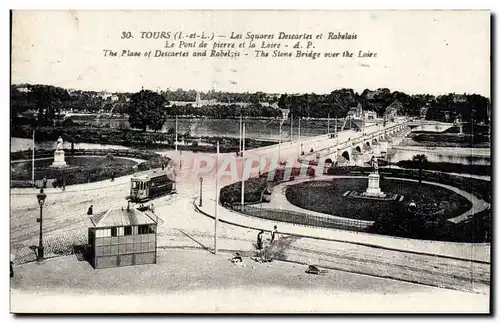 Cartes postales Tours Les squares Descartes et Rabelais Le pont de pierre et la Loire