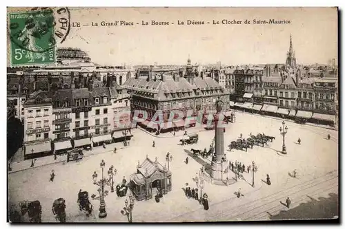 Ansichtskarte AK Lille La grand place La Bourse La deesse le clocher de Saint Maurice