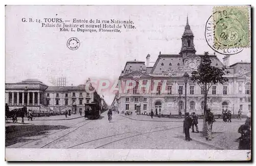 Cartes postales Tours Entree de la rue nationale Palais de justice et nouvel Hotel de ville