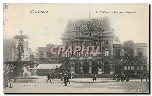 Cartes postales Cherbourg Le theatre et fontaine Monchel