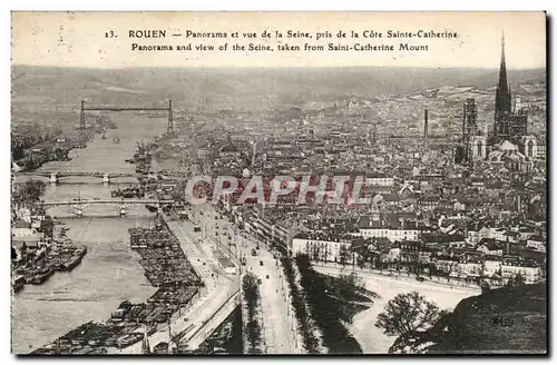 Cartes postales Rouen Panorama et vue de la Seine pris de la Cote Sainte Catherine