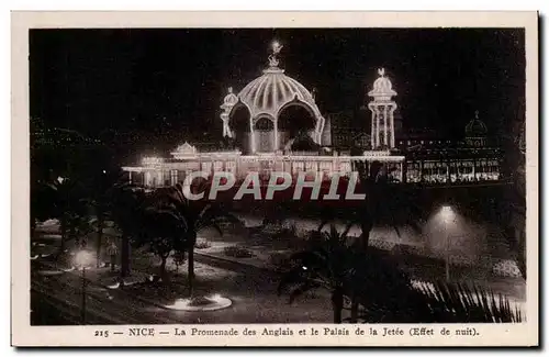 Cartes postales Nice La promenade des Anglais et le palais de la jetee (effet de nuit)