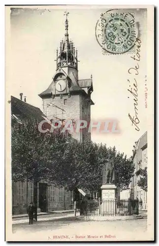 Cartes postales Beaune Statue Monge et beffroi