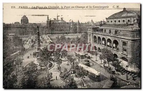 Ansichtskarte AK Paris La place du Chatelet le pont au change et la conciergerie