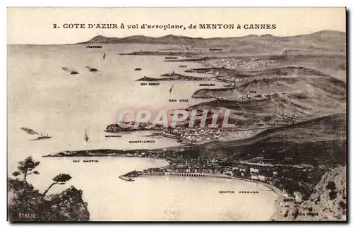 Ansichtskarte AK Cote d azur a vol d aeroplane de Menton a Cannes