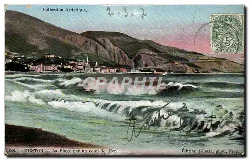 Cartes postales Menton La plage par un coup de mer