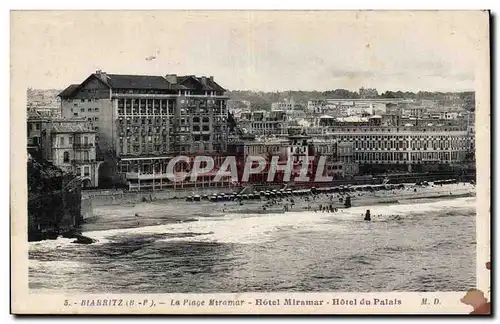 Ansichtskarte AK Biarritz La plage Miramar Hotel Miramar Hotel du palais