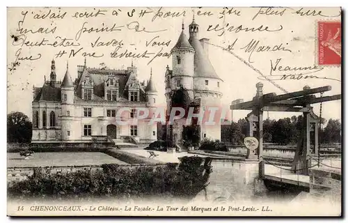 Ansichtskarte AK Chenonceaux Le chateau La facade La tour des Marques et le pont levis