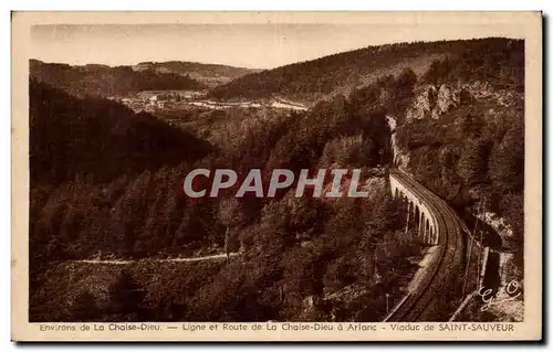 Cartes postales Environs de la Chaise Dieu Ligne et route de la Chaise Dieu a Arlanc Viaduc de Saint Sauveur