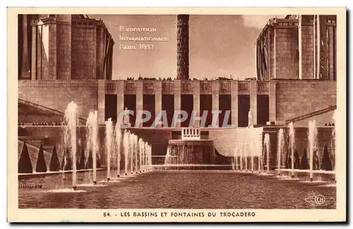 Ansichtskarte AK Exposition internationale Paris 1937 Les bassins du Trocadero Paris