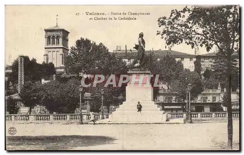 Cartes postales Valence Statue de Championnet et clocher de la cathedrale