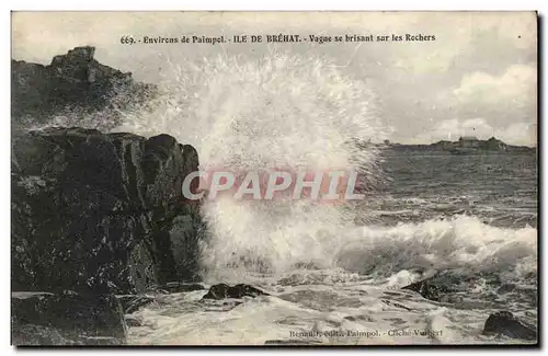 Cartes postales Environs de Paimpol Ile de Brehat Vague se brisant sur les rochers