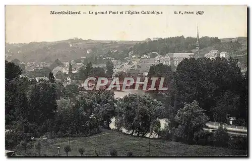 Cartes postales Monbeliard Le grand pont et l eglise catholique