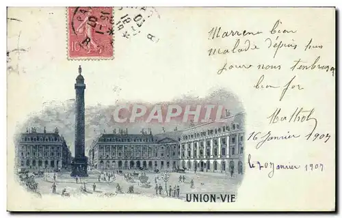 Cartes postales Paris Publicite Union Vie Place Vendome Assurance