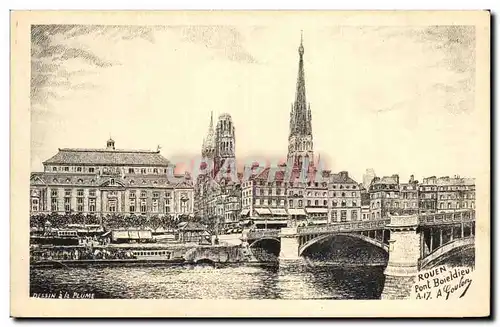 Rouen - Dessin a la Plume - Pont Boieldieu - Ansichtskarte AK