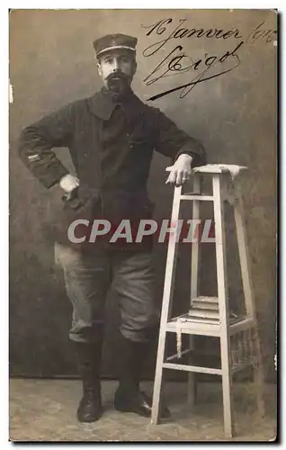 CARTE PHOTO Monsier Combe Sergent Fourrier Camp de Chismereie Grece Greece