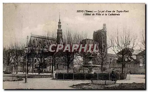 Sens - Le Jet d Eau du Tapis Vert - L Hotel de Ville et La Cathedrale - Ansichtskarte AK