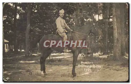 CARTE PHOTO Militaria Soldat Cavalier Camp de Bitche 1921 Cheval