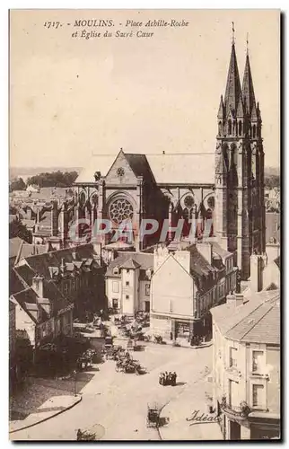 Moulins - Place Achile Roche et L Eglise du Sacre Coeur - Ansichtskarte AK