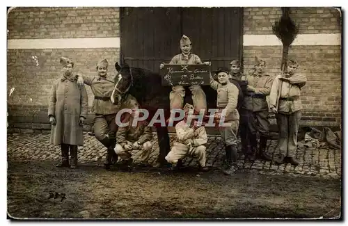 CARTE PHOTO Militaria Soldats Cheval Horse 1er batterie Classe 1928