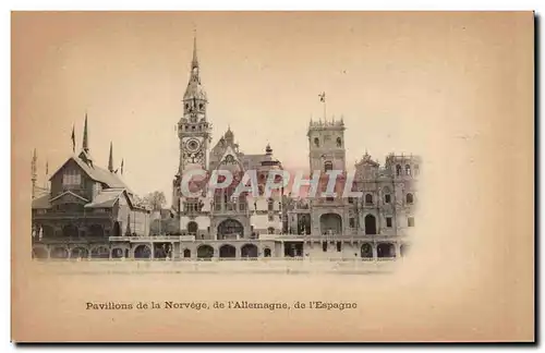 Cartes postales Paris Exposition universelle de 1900 Pavillons de la Norvege de l Allemagne de l Espagne