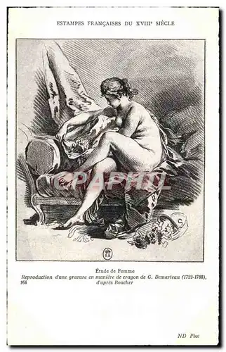 Cartes postales Fantaisie Estamp francaise du 18eme Etude de femme Demarteau 1722 1788 Boucher Nu erotique