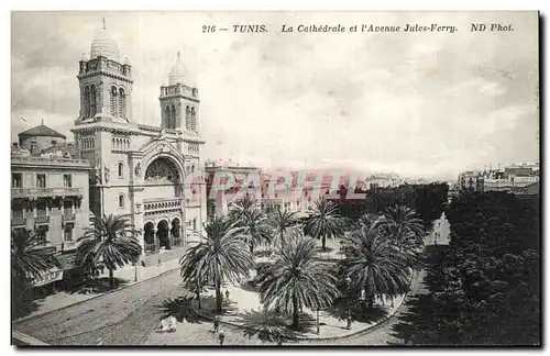 Ansichtskarte AK Tunisie La cathedrale et l avenue Jules Ferry