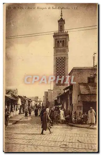 Ansichtskarte AK Tunisie Tunis Rue et mosquee de Sidi El Bechir