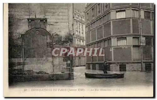 Paris - 4 - Inondations de Paris - Janvier 1910 - La Rue Mossillon - Cartes postales