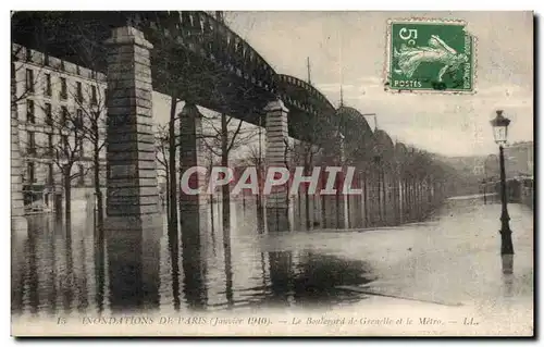 Paris - 15 - Inondations de Paris- Janvier 1910 - Le Boulevard de Grenelle et le Metro - Cartes postales