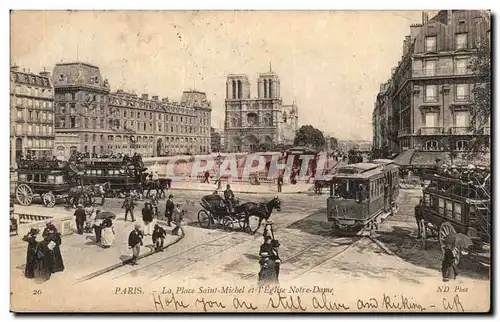 Paris - 4 - La Place Saint Michel et l Eglise Notre Dame - Cartes postales