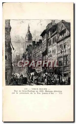 Cartes postales Vieux Rouen Rue du Gros Horloge en 1824 Maisons detruites par le percement de la rue Jeaanne d a