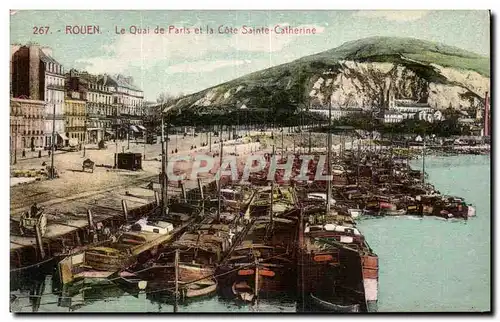 Cartes postales Rouen Le quai de Paris et la cote Sainte Catherine