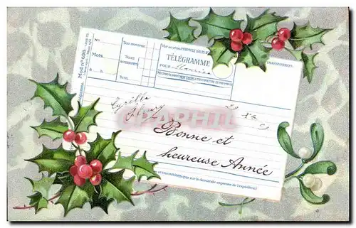 Fetes - Voeux - Bonne Annee - Telegramme Telegram - houx - holly - Cartes postales