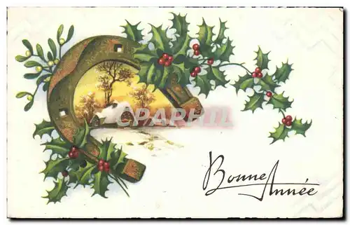 Fetes - Voeux - Bonne Annee - houx - holly Fer a cheval - Cartes postales