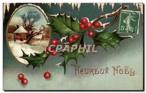 Fetes - Voeux - Heureux Noel Christmas - houx - holly - Cartes postales