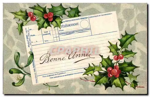 Fetes - Voeux - Bonne Annee - telegramme Telegram - houx - holly - Ansichtskarte AK