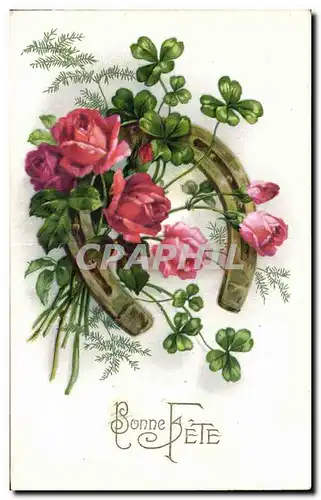 Fetes - Voeux - Bonne Fete - Rose - trefle - four leaf clover Fer a repasser - Cartes postales