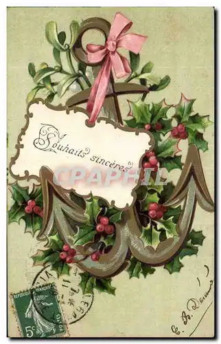 Fetes - Voeux - Souhaits Sinceres - houx - holly Ancre Anchor - Cartes postales