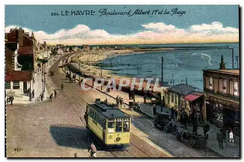 Le Havre - Illustration - Boulevard Albert I - La Plage Tramway - Cartes postales